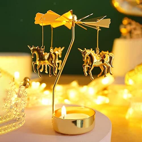 Spinning Candle Holder, Rotating Carousel Tealight Candle Holder, Unique Birthday Gift for Women, Mom, Sister, Friends, Christmas, Valentine's Day (Unicorn)