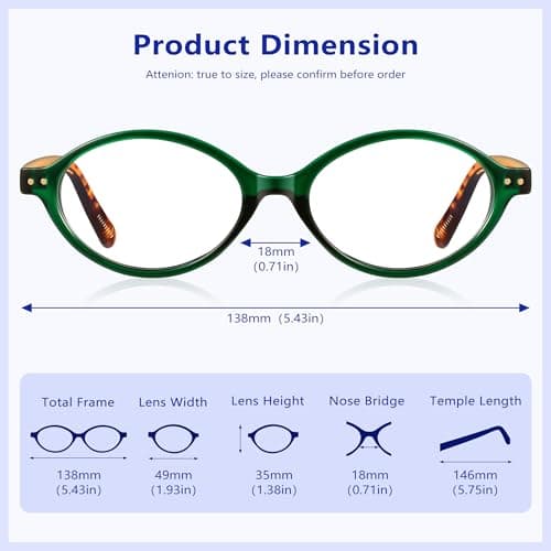 YDAOWKN Oval Blue Light Blocking Glasses for Women Men,Glasses Frame Bluelight for Gaming/Computer/Screen - Thumbnail 5