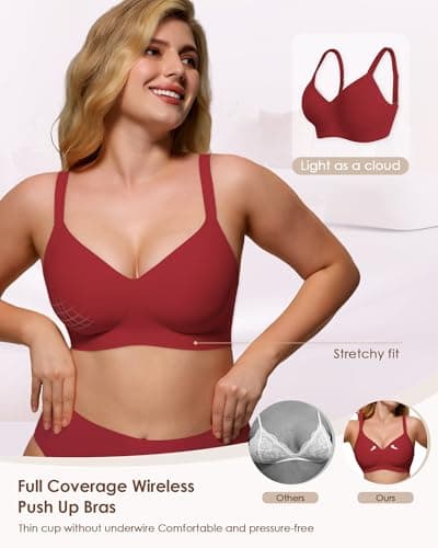 As Fairy Wireless Bras for Women T-Shirt Bra Seamless Comfort Bralettes with Soft Support & Lift for Everyday Wear Wine Red 32C - Thumbnail 5