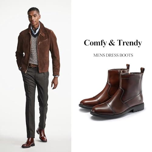 Arkbird Mens Dress Boots, Genuine Leather Classic Casual Ankel Boots with Side Zipper - Thumbnail 2