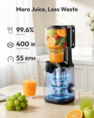 Cold Press Juicer Machines, EUHOMY 5.8" Wide Feed Chute, Slow Masticating Juicer for Whole Vegetables and Fruits, 99.6% High Juice Yield, Easy to clean, Juicer Machines with BPA Free - Thumbnail 4