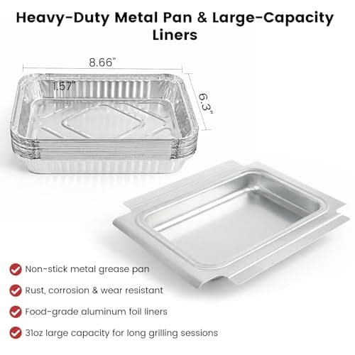BLUES GRILL PARTS 80346 Grease Catch Pan with 15pack Aluminum Foil Liners, Drip Tray Replacement for Weber Q100/Q1000/Q120/Q140/Q1200/Q1400 & Baby Q Gas/Electric Grills Weber Part 41887 6415 - Thumbnail 3