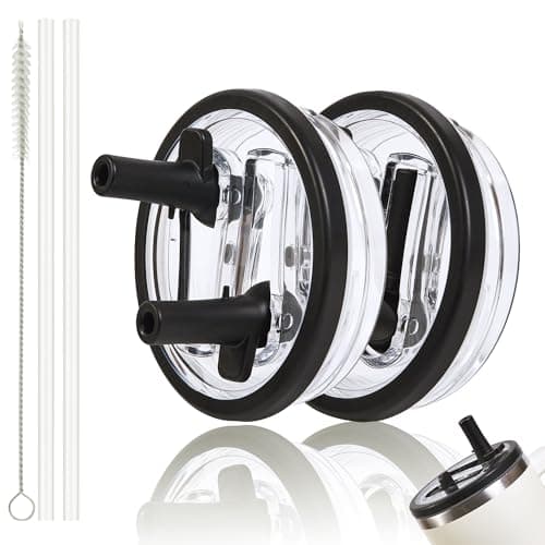 Replacement Straw Lid for Stanley 40 oz Tumbler with Double Straw, Leak-Proof Clear Flip Top Compatible with Stanley Quencher H2.0, 2-Pack, Black - Image 1