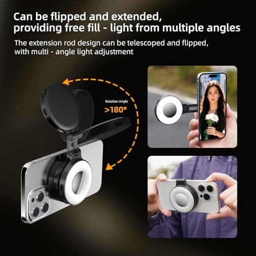 Flymile Magnetic Selfie Light for iPhone, LED Fill Ring Light for MagSafe with Adjustable, Compatible with Smartphone, for Selfies/Photography/TikTok/Video Conference, Portable & Rechargeable, White - Thumbnail 3