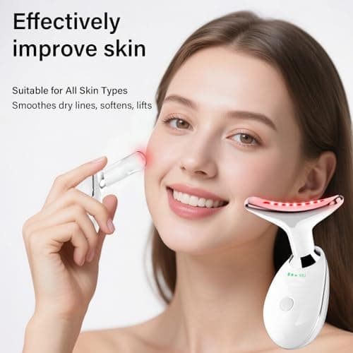 Red Light Therapy for Face, 7 Color LED Facial Light Therapy Wand for Skin Care at Home Blue Light Therapy Face Massager Tool for Neck (White) - Thumbnail 3