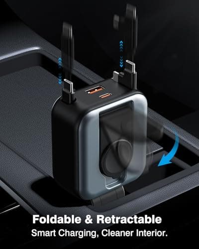 6 in 1 Retractable Car Charger, 100W USB C + USB A Fast Charging for iPhone 17/16/15/14/13/12/11, iWatch, Android, Travel Essentials Car Accessories, Gift for Men & Women (Grey) - Thumbnail 6