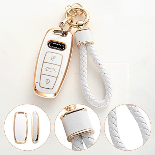 RUABIBAN for Audi Key Fob Cover with Keychain, Soft TPU Key Case Protection Fit for A3 A6 A7 A8 E-Tron S3 S6 RS6 S7 RS7 Q7 SQ7 Q8 SQ8 Smart Key Protector - Thumbnail 4