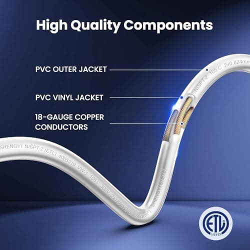 2 Pack 15 FT Two Prong Extension Cord 18 AWG 10A/125V US AC Male-Female Flat Thin Slim Polarized Single Plug Appliance Cord for TV Christmas Indoor Electric Power Extension Cable White 15 Feet 4.5M - Thumbnail 4