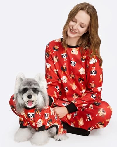 XPUDAC Christmas Matching Dog and Owner Pajamas Set Christmas Dog Pajamas Stretchy Puppy Clothes for Small Medium Dogs Girl Boy Pet Outfit Jumpsuits Pjs, XL - Thumbnail 2