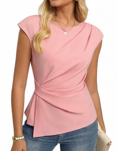 GRACE KARIN Womens 2026 Spring Short Sleeve Tops, Dressy Casual Peplum Shirts Outfit, Tunic Blouses Trendy Fashion Clothes Pink M - Image 1