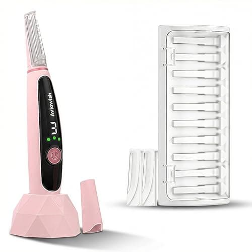Aviowish Sonic Dermaplaning Razor for Women face – Beginner-Safe & Sensitive Skin Friendly, Controlled Exfoliation to Remove Peach Fuzz & Dull Skin – 3 Precision Speeds – 12 Blades&LED Light