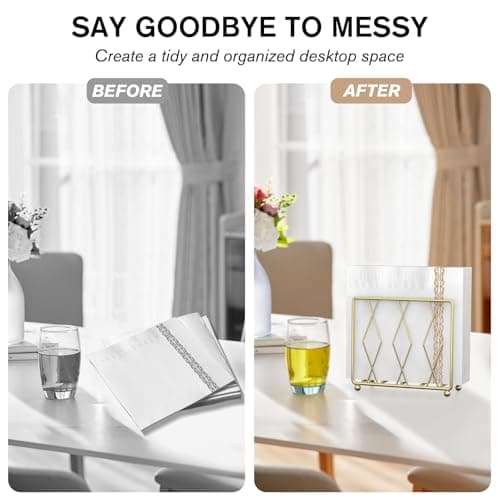LWSFF Gold Napkin Holder for Table, Modern Metal Upright Paper Napkin Holder for Kitchen Countertop, Small Standing Cocktail Napkin Holder for Dining Table, Coffee Bar, RV and Party Decor（Small, Gold) - Thumbnail 4