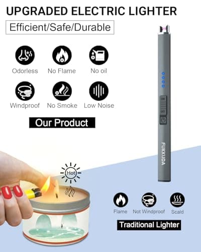 FUKKUDA Electric Candle Lighter with Safety Switch - USB Rechargeable Windproof & Flameless Plasma Arc Lighter for Easter Basket Stuffers (Space Grey) - Thumbnail 2