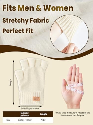 JYUYNY Fingerless Gloves for Women Men, Winter Warm Alpaca Wool Stretch Knit Adult Half Finger Glove for Typing, Driving (Black, White) - Thumbnail 3