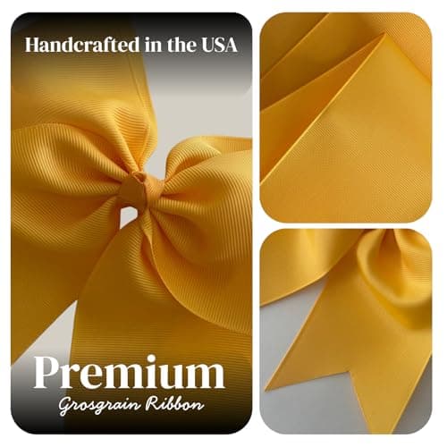 ClassExceed Cheer Bow for Girls, Yellow Hair Bow, Handmade No-Fray Grosgrain Ribbon, Cheerleading Bow for Team, School & Competition - Thumbnail 2