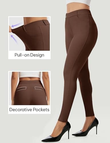 AVAMO Work Pants Women Stretchy Pull On High Waisted Dress Pants Skinny Leggings with Pockets Business Office Teacher Yoga Coffee - Thumbnail 3