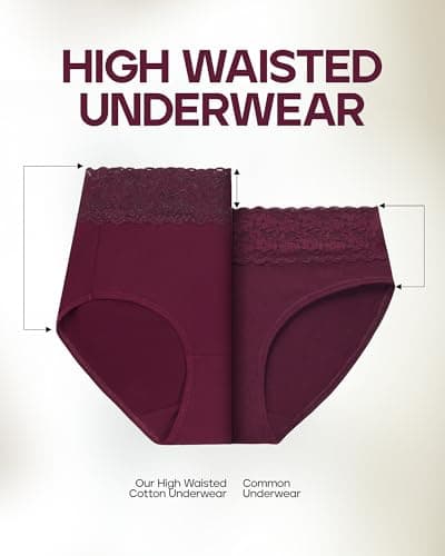 Altheanray Womens Underwear Cotton Panties for Women High Waisted Lace Ladies Briefs Hipster Breathable Soft Bikini Panty 5 Pack（AWB6007M-Multi Color5） - Thumbnail 4
