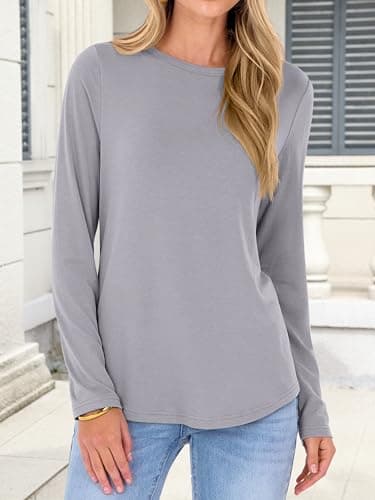 ANRABESS Long Sleeve Shirts for Women Casual Crewneck Basic Tee Tshirts Loose Fit Curved Hem Tunic Top 2026 Fall Outfits Sliver Gray X-Large - Thumbnail 2