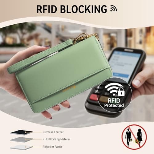 Travelambo Womens Wallet Tassel Bifold Ladies Clutch Wristlet Wrist strap Long Purse (Access Green Light) - Thumbnail 3