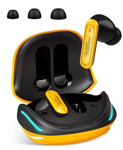 Transformers Official Bumblebee Wireless Gaming Earbuds, Bluetooth 6.0 Headphones, Open Mech Case with LED Lights, 24H Battery, IPX3 Waterproof, in-Ear Headphones for iPhone Android - Yellow