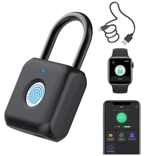 Fingerprint Padlock Phone Watch App Gym Locker Lock: Keyless Padlock eLinkSmart Combination Lock - Black Metal Bluetooth Remote for Locker Backpack Suitcase Luggage - Image 1