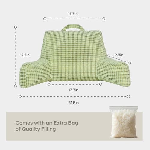NOONTIDE Reading Pillow with Top Handle,Uniquely Designed Soft Fabric, Ergonomic Back Support for Bed,Cover Washable Sit up Pillow,Watching TV/Gaming/Relaxing(Green) - Thumbnail 5