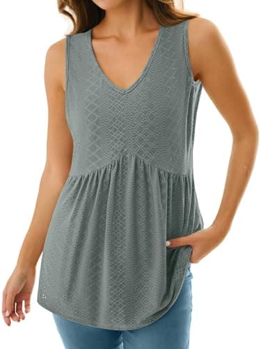 GKBK Womens Tank Tops 2026 Flowy Peplum Babydoll Tops for Women Dressy V Neck Sleeveless Tank Tops Spring Summer Fashion Outfits Trendy Gray Green - Thumbnail 2