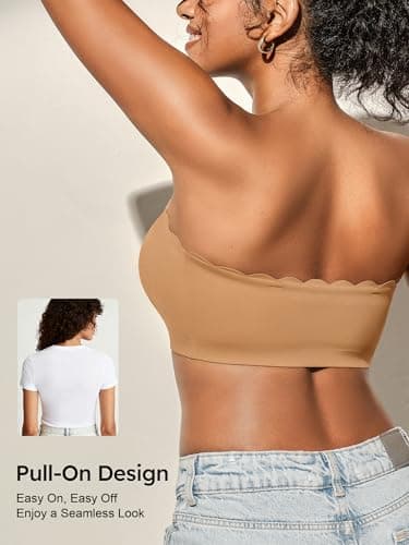 Strapless Bras for Women - Unlined Bandeau for Natural Shape, Wireless Pull-On Bra, Comfy Seamless Bralette No Underwire Skin M - Thumbnail 3