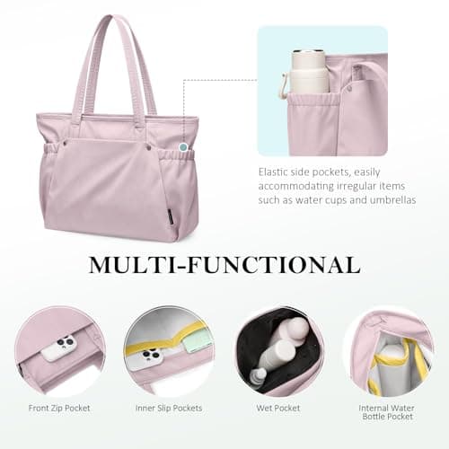 GOLF QUALITY Tote Bag for Women, Work Bags with Zipper Computer Laptop Shoulder Handbag with Compartments for Travel, Daily,Fit 14Inch,Pink - Thumbnail 5