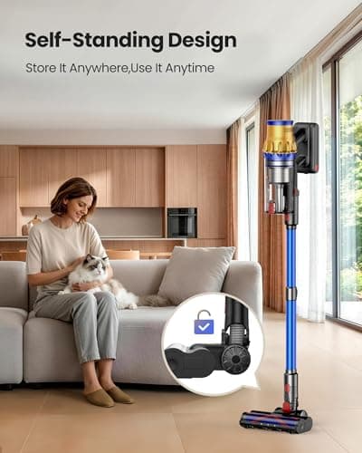 Cordless Vacuum Cleaner, 650W/55Kpa Vacuum Cleaners for Home, 70Mins Stick Vacuum with Self-Standing,Anti-Tangle,Wall Mount Charging,Lightweight Wireless Vacuum for Hardwood Floors Carpet Pet Hair Car - Thumbnail 4