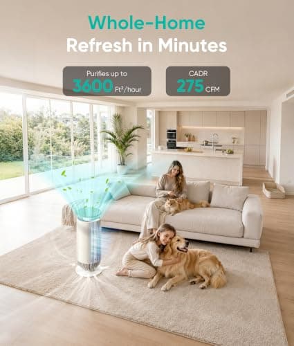 Petbobi Air Purifiers for Home Pets - Air Purifier for Large Room up to 3600 ft², H13 + H11 HEPA for Pet Odors & Hair Dander, 360° Airflow Air Cleaner with PM2.5 Monitor, App Control, Auto Mode - Thumbnail 3