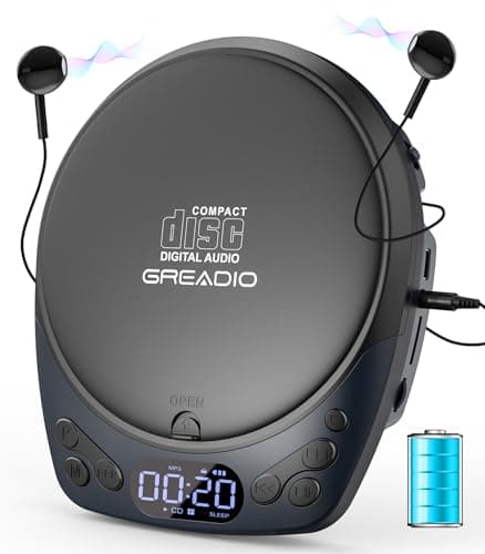 Portable CD Player with Headphones, Rechargeable Discman CD Player for Car & Home, Small CD Players Portable with 60s Anti-Skip, Supports CD/MP3/WMA/TF Card/AUX, Backlit/Lock/Programmable/Timer - Image 1