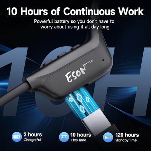esonstyle Bone Conduction Headphones Bluetooth 6.0 - IPX7 Waterproof Bone Conduction Headphones with Mic,Wireless Open Ear Earbuds for Running Walking Cycling (Black) - Thumbnail 4