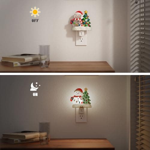 JandCase Christmas Tree & Snowman Night Light, 5000K Night Lights Plug into Wall,Cute & Funny Christmas Night Light for Kids, Nightlights with 360° Rotatable for Home Party Decor,2 Pack - Thumbnail 3