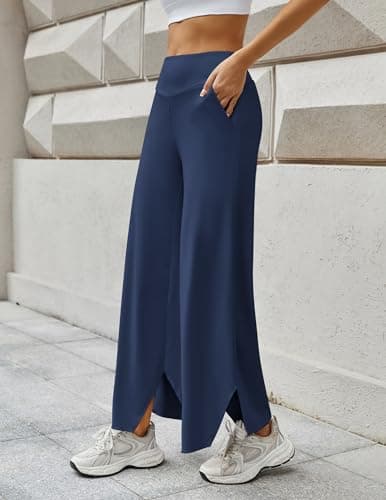 LOOKBOHO High Stretch Yoga Pants Women Soft High Waisted Business Casual Wide Leg Pants with Pockets Dark Navy S - Thumbnail 3
