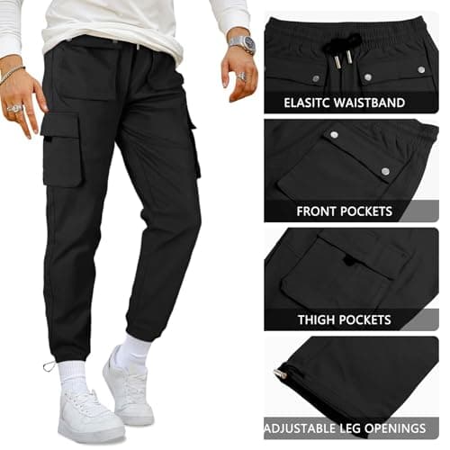 GINGTTO Black Cargo Pants for Men Slim Fit Stretch Casual Jogger Pants with Pockets 32 - Thumbnail 5
