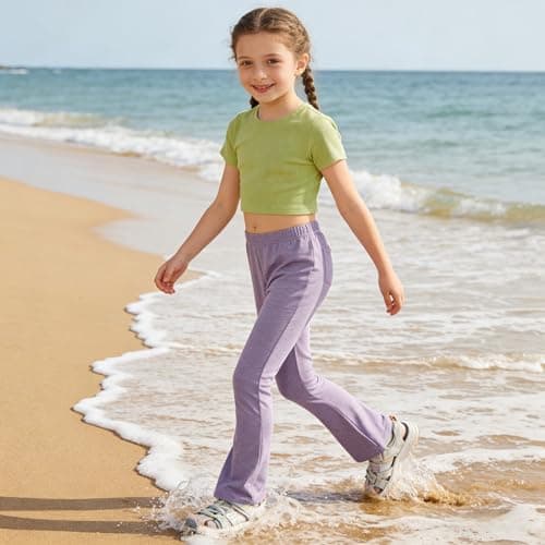 Felpur Girls Flare Leggings Kids High Waist Bell Bottom Pants Casual Leggings for Teen Girls Dark Blue/Purple/Khahi 8-9Year - Thumbnail 4