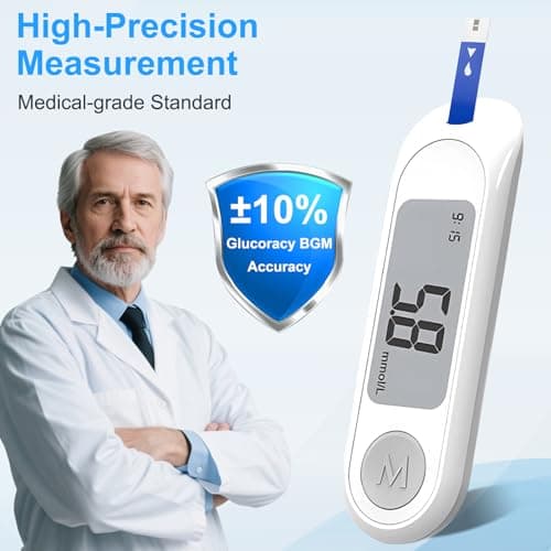Blood Sugar Monitor,Glucose Monitor Kit with 50 Test Strips & 50 Lancets for Diabetes Testing, Blood Glucose Meter with Auto Eject, No Coding & Large LCD for Seniors - Thumbnail 2