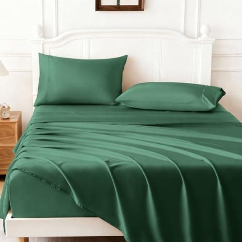 ChicView Full Luxury Satin Sheet Set,4 Pieces Ultra Cooling Silky Feel Breathable Bedsheets, 16 Inch Deep Pockets Bed Sheets,Good for Hair & Skin, Forest Green - Image 1
