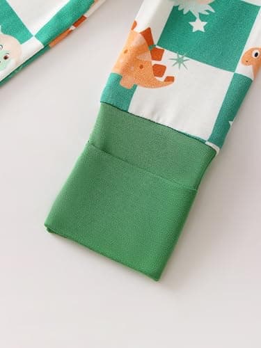 Joonberry Infant Baby Girl Clothing Bamboo Rayon Footies, Newborn outfit Footed Long Sleeve Jumpsuit with Zipper and Mitten Cuffs (Dinosaur Checkerboard, 3-6M) - Thumbnail 5
