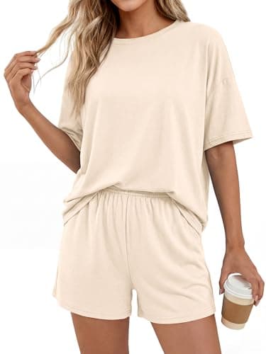 BTFBM 2 Piece Lounge Sets For Women 2026 Summer Airport Travel Vacation Outfits Loose Matching Clothing Spring Short Set(Beige, Medium) - Thumbnail 2