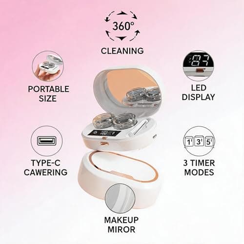 Neliangia Ultrasonic Contact Lens Cleaner Machine, Vibration Contact Lens Cleaner Case with Digital Timer, Portable Sonic Contact Lenses Cleaner Machine Fit Disposable Soft, Colored & RGP Lenses - Thumbnail 5