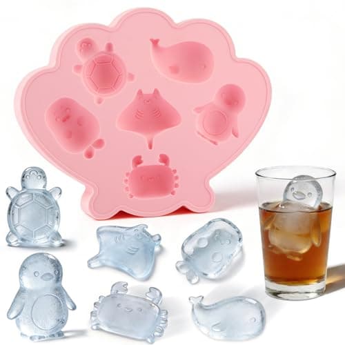 Fu Store Ice Cube Tray Shell Silicone Ice Cube Trays with Cute Marine Life Shapes Cubes Easy to Release Perfect for Freezer Home, Kitchen, Drinks, Cocktail, Coffee, Chocolate Mold (Pink)