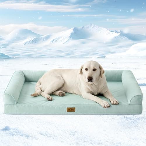 Cooling Dog Bed, Orthopedic Foam Dog Bed with Sides, Removable Cover & Waterproof Lining and Nonskid Bottom, Comfortable Pet Beds for Extra Large Dogs, Green (48" L x 32" W x 7.5" Th) - Image 1