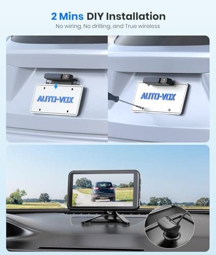 AUTO-VOX Solar Wireless Backup Camera with 5" 1080P Monitor: 5000mAh Battery 2 Mins DIY Installation & 2 Split Screen Back Up Camera, IP69K Waterproof Reverse Camera for Car, Van, SUV, Truck, Trailer - Thumbnail 2