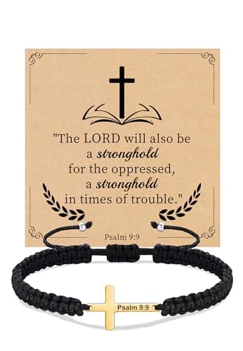 Sistble Mothers Day Basket Stuffers, Christian Gifts Inspirational Bracelets for Women Gold Cross Bracelet Catholic Baptism Confirmation Gifts for Teenage Bible Verse Braided Jewelry for Teens - Image 1