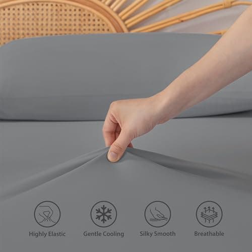 Regency Heights King Sheet Sets 3 Piece, Cooling Spandex Sheet,Fade Resistant Fitted Sheet & Pillowcases, All Elastic Fits Up to 15" Mattress, Breathable & Moisture-Wicking for Hot Sleepers, Gray - Thumbnail 4