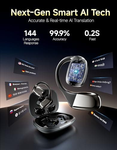 AI Translation Earbuds Real-Time, 144-Language Translator Earbuds with 6 Translation Mode, Audifonos Traductores Inglés Español, Wireless Translating Earbuds for International Travel, Business - Thumbnail 5