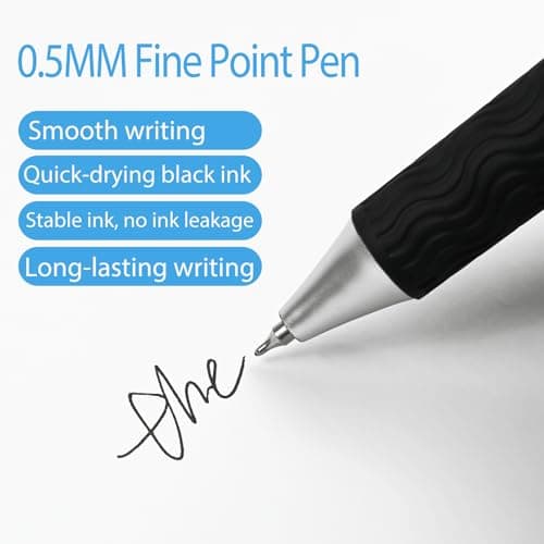 HZDIYAKE Black Gel Pens, 50 Pack Black Pens Bulk 0.5mm Black ink Fine Tip Pen, Smooth Writing, Click Gel Ink Roller Ball Pen for Office, nurses, families, and school diaries - Thumbnail 3