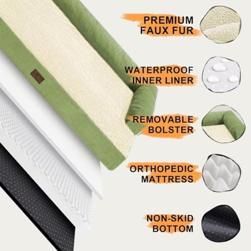 Large Dog Bed Orthopedic Washable - Removable Waterproof Cover Bed Pet - XXXL Large Big Dogs - Memory Foam - Couch Sofa with Removable Bolster - Grass Green Dog Bed - Thumbnail 5